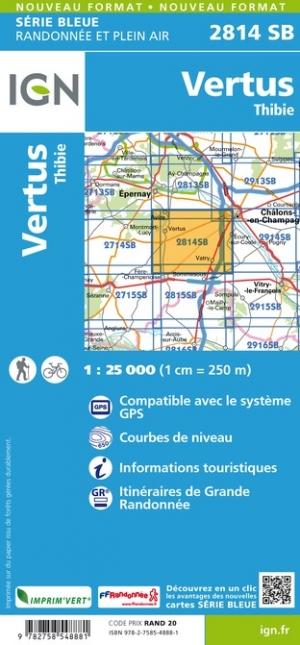 Carte de randonnée n° 2814 - Vertus, Thibie | IGN - Série Bleue carte pliée IGN 