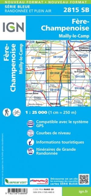 Carte de randonnée n° 2815 - Fère-Champenoise, Mailly-le-Camp | IGN - Série Bleue carte pliée IGN 