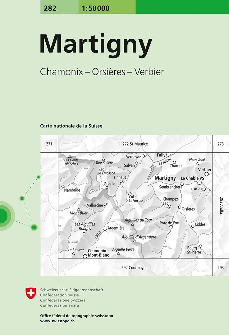 Carte de randonnée n° 282 - Martigny (Suisse) | Swisstopo - 1/50 000 carte pliée Swisstopo 
