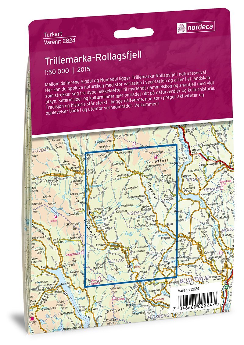Carte de randonnée n° 2824 - Trillemarka-Rollagsfjell (Norvège) | Nordeca - Turkart 1/50 000 carte de randonnée Nordeca