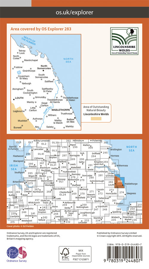 Carte de randonnée n° 283 - Louth, Mablethorpe (Grande Bretagne) | Ordnance Survey - Explorer carte pliée Ordnance Survey Papier 