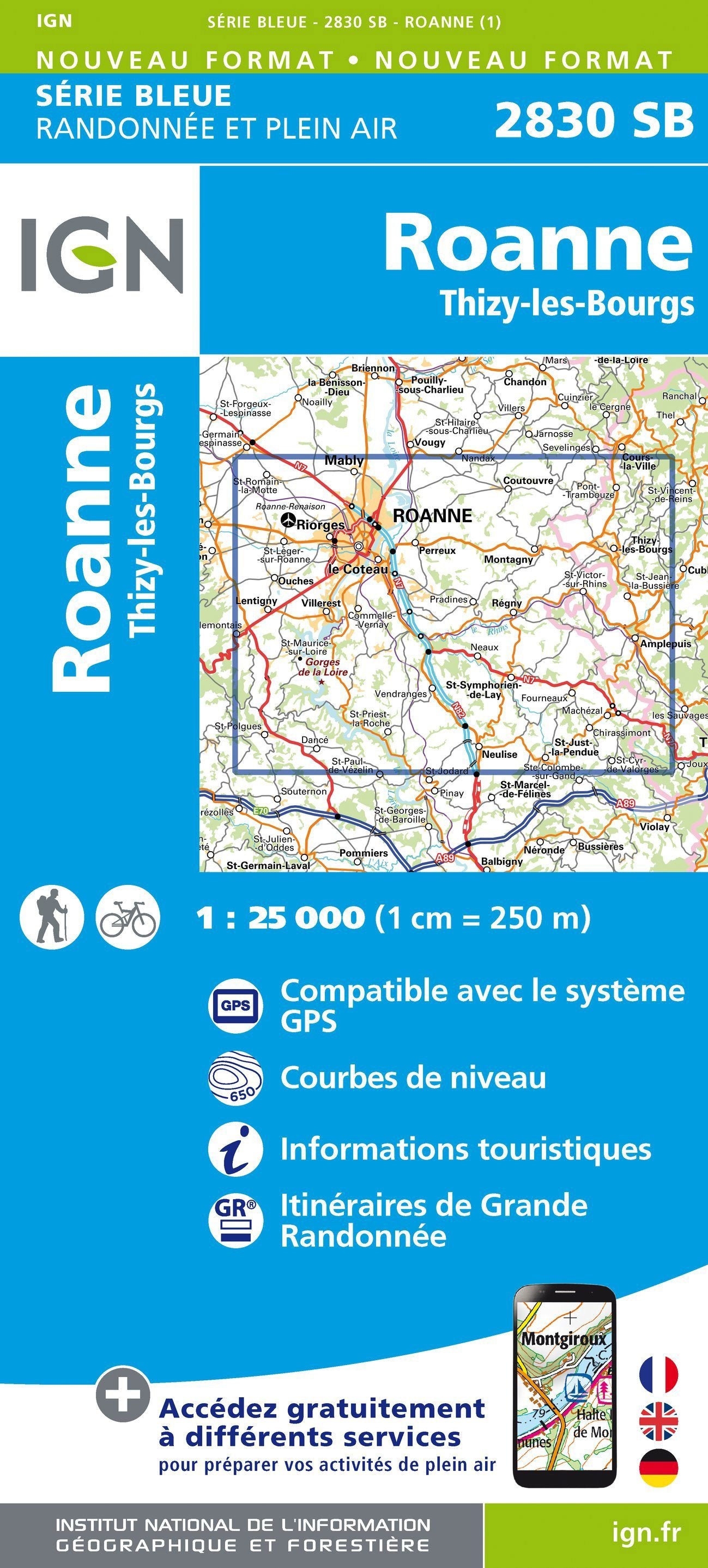 Carte de randonnée n° 2830 - Roanne, Thizy-les-Bourgs | IGN - Série Bleue carte de randonnée IGN Default Title