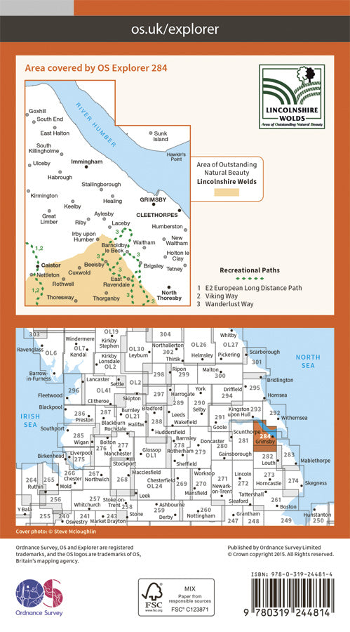 Carte de randonnée n° 284 - Grimsby, Cleethorpes, Immingham (Grande Bretagne) | Ordnance Survey - Explorer carte pliée Ordnance Survey Papier 
