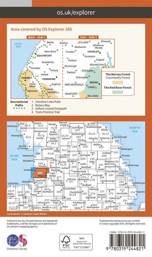 Carte de randonnée n° 285 - Southport, Chorley (Grande Bretagne) | Ordnance Survey - Explorer carte de randonnée Ordnance Survey Papier