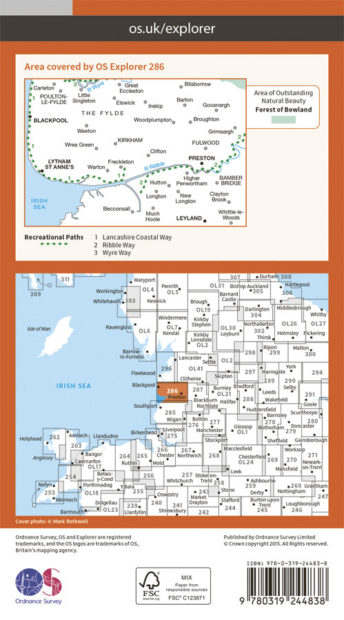 Carte de randonnée n° 286 - Blackpool, Preston (Grande Bretagne) | Ordnance Survey - Explorer carte de randonnée Ordnance Survey Papier