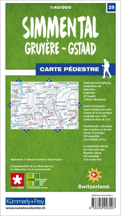 Carte de randonnée n° 29 - Simmental, Gruyère, Gstaad (Suisse) | Kümmerly & Frey-1/40 000 carte pliée Kümmerly & Frey 