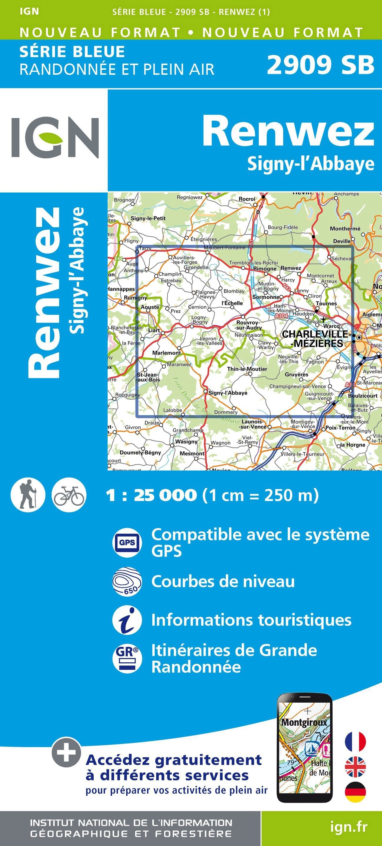 Carte de randonnée n° 2909 - Renwez, Signy-L'Abbaye | IGN - Série Bleue carte de randonnée IGN Default Title