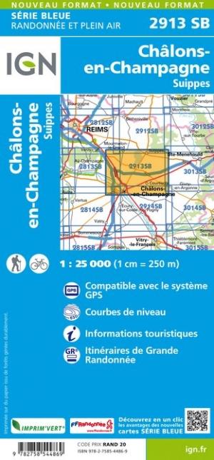 Carte de randonnée n° 2913 - Châlons-en-Champagne, Suippes | IGN - Série Bleue carte de randonnée IGN