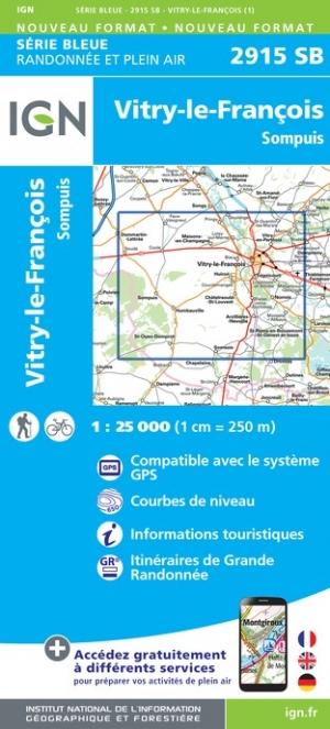 Carte de randonnée n° 2915 - Vitry-le-François, Sompuis | IGN - Série Bleue carte de randonnée IGN