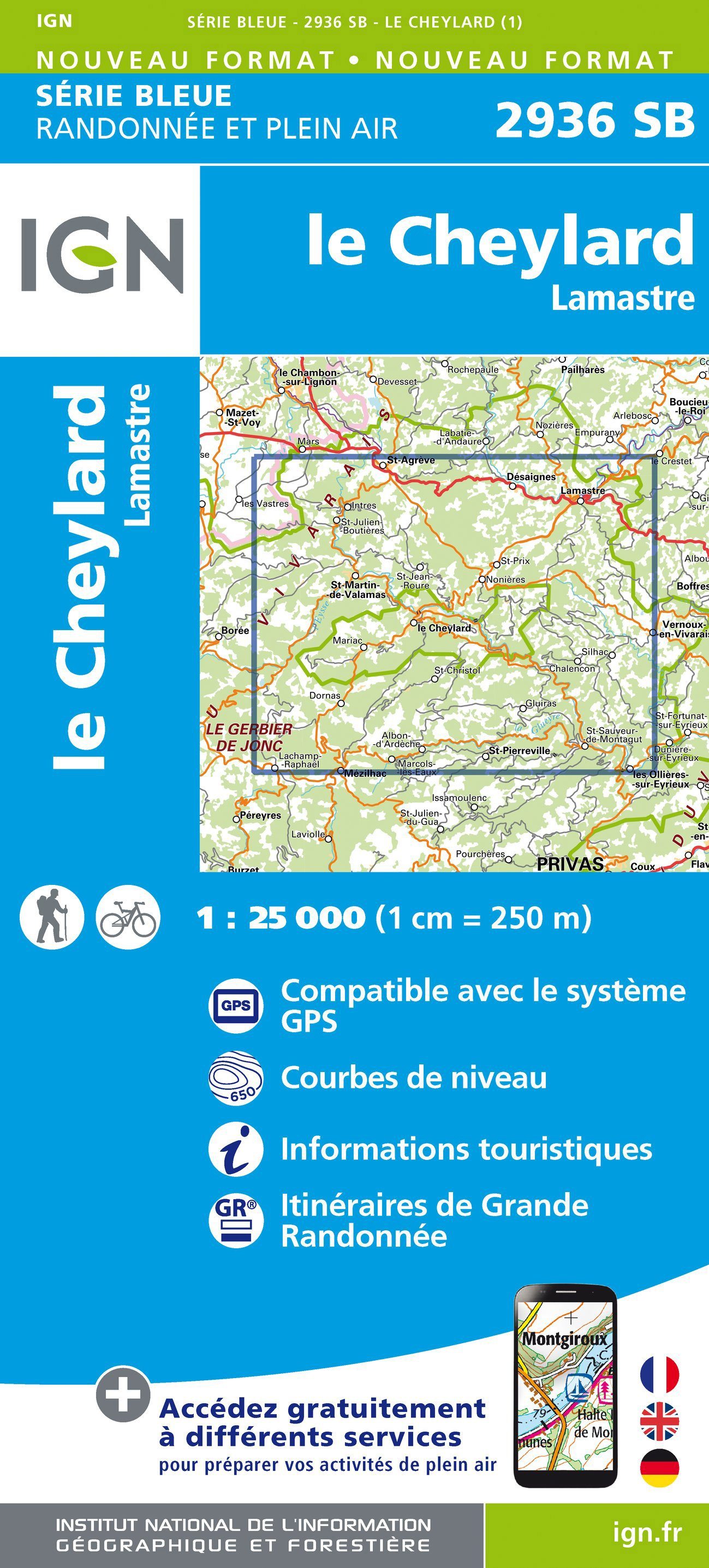Carte de randonnée n° 2936 - Le Cheylard, Lamastre | IGN - Série Bleue carte de randonnée IGN Default Title