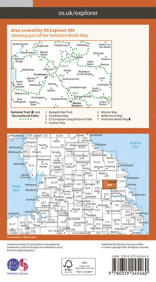 Carte de randonnée n° 294 - Market Weighton, Yorkshire Wolds Central (Grande Bretagne) | Ordnance Survey - Explorer carte de randonnée Ordnance Survey Papier