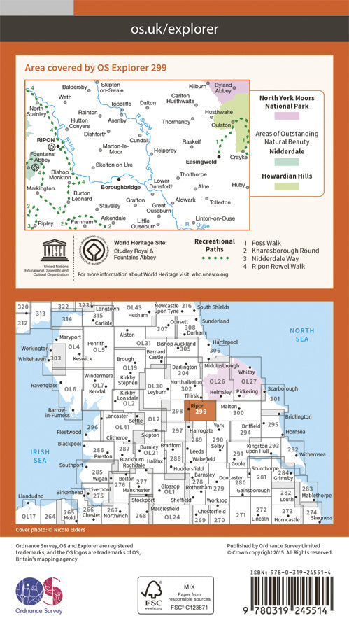 Carte de randonnée n° 299 - Ripon, Boroughbridge (Grande Bretagne) | Ordnance Survey - Explorer carte de randonnée Ordnance Survey Papier