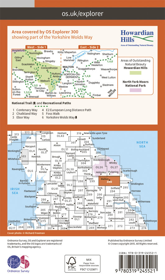 Carte de randonnée n° 300 - Howardian Hills, Malton (Grande Bretagne) | Ordnance Survey - Explorer carte de randonnée Ordnance Survey Papier