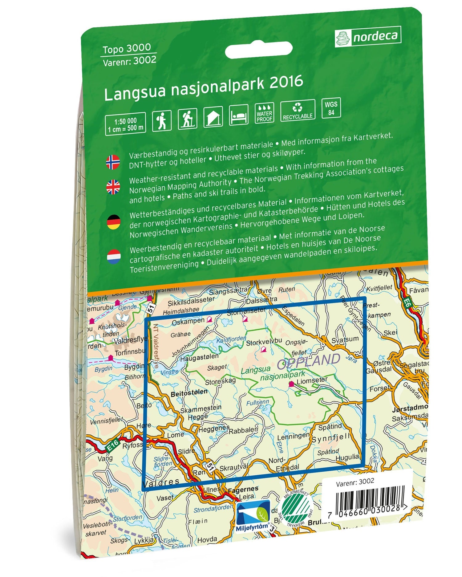 Carte de randonnée n° 3002 - Langsua natjonal park (Norvège) | Nordeca - série 3000 carte de randonnée Nordeca