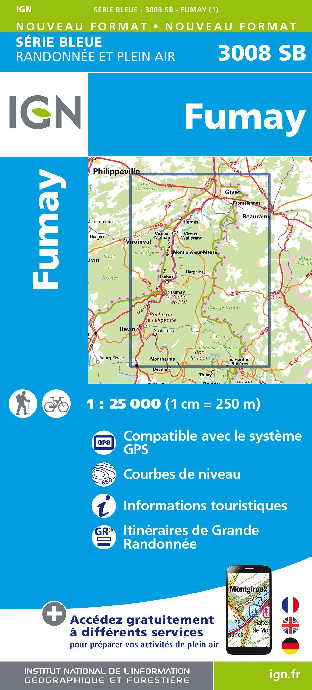 Carte de randonnée n° 3008 - Fumay | IGN - Série Bleue carte de randonnée IGN Default Title