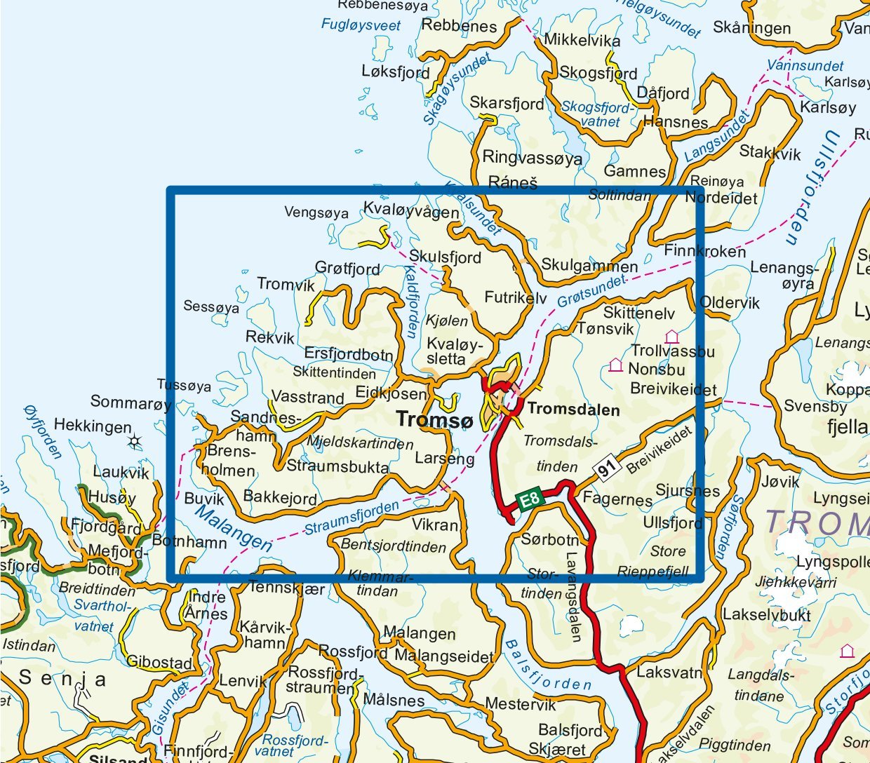 Carte de randonnée n° 3010 - Tromso - Kvaloya (Norvège) | Nordeca - série 3000 carte de randonnée Nordeca