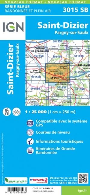 Carte de randonnée n° 3015 - Saint-Dizier, Pargny-sur-Saulx | IGN - Série Bleue carte pliée IGN 