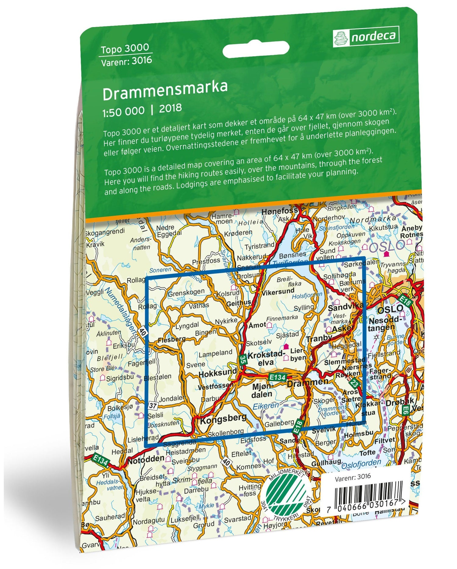 Carte de randonnée n° 3016 - Drammensmarka (Norvège) | Nordeca - série 3000 carte de randonnée Nordeca