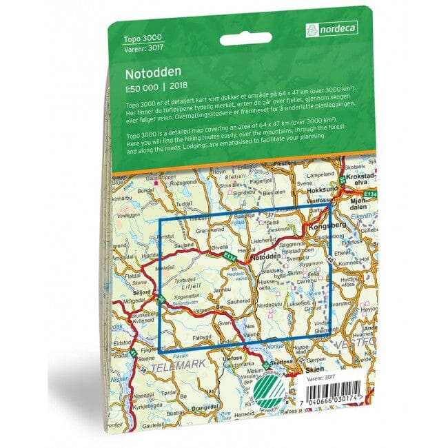 Carte de randonnée n° 3017 - Notodden (Norvège) | Nordeca - série 3000 carte de randonnée Nordeca