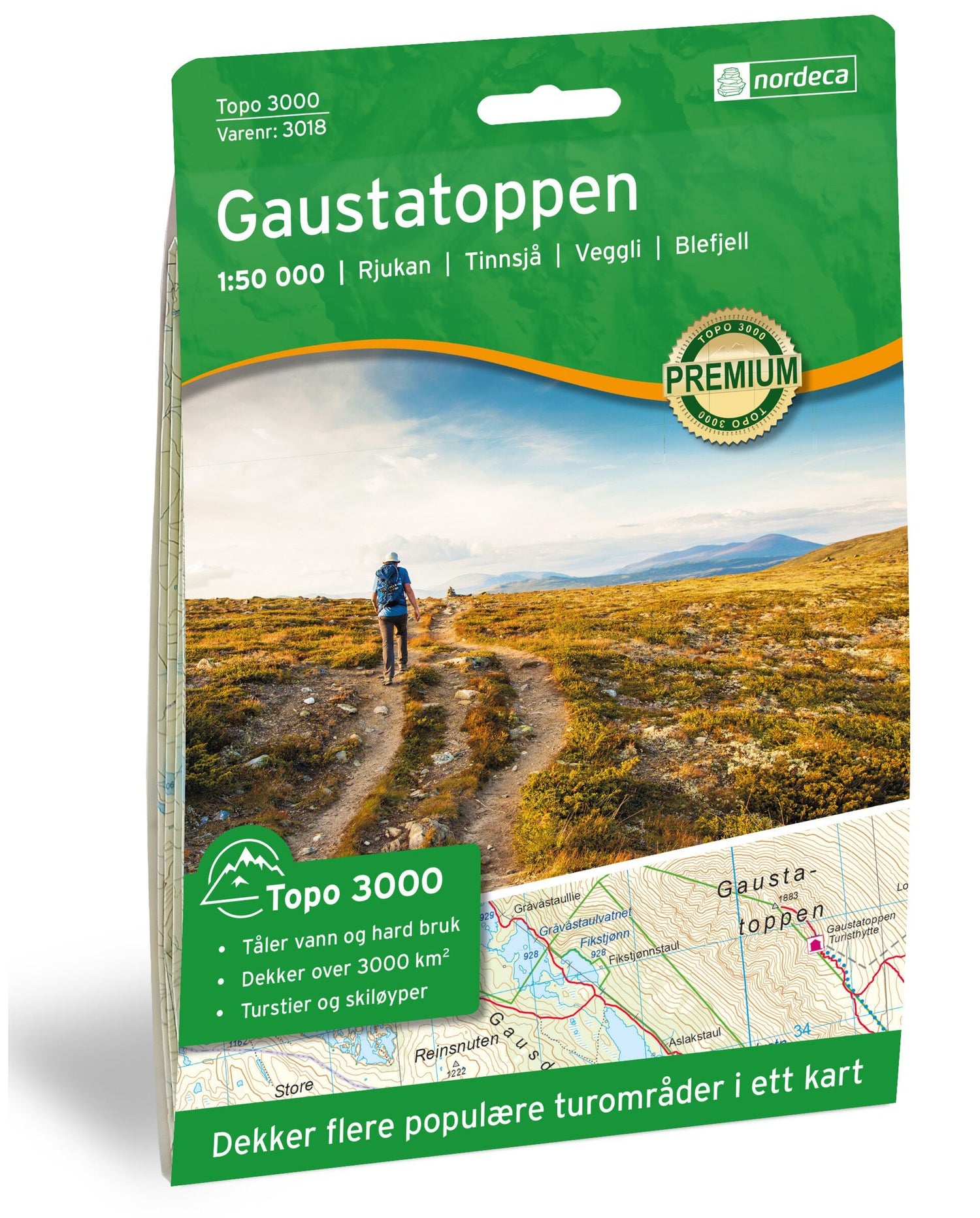 Carte de randonnée n° 3018 - Gaustatoppen (Norvège) | Nordeca - série 3000 carte de randonnée Nordeca