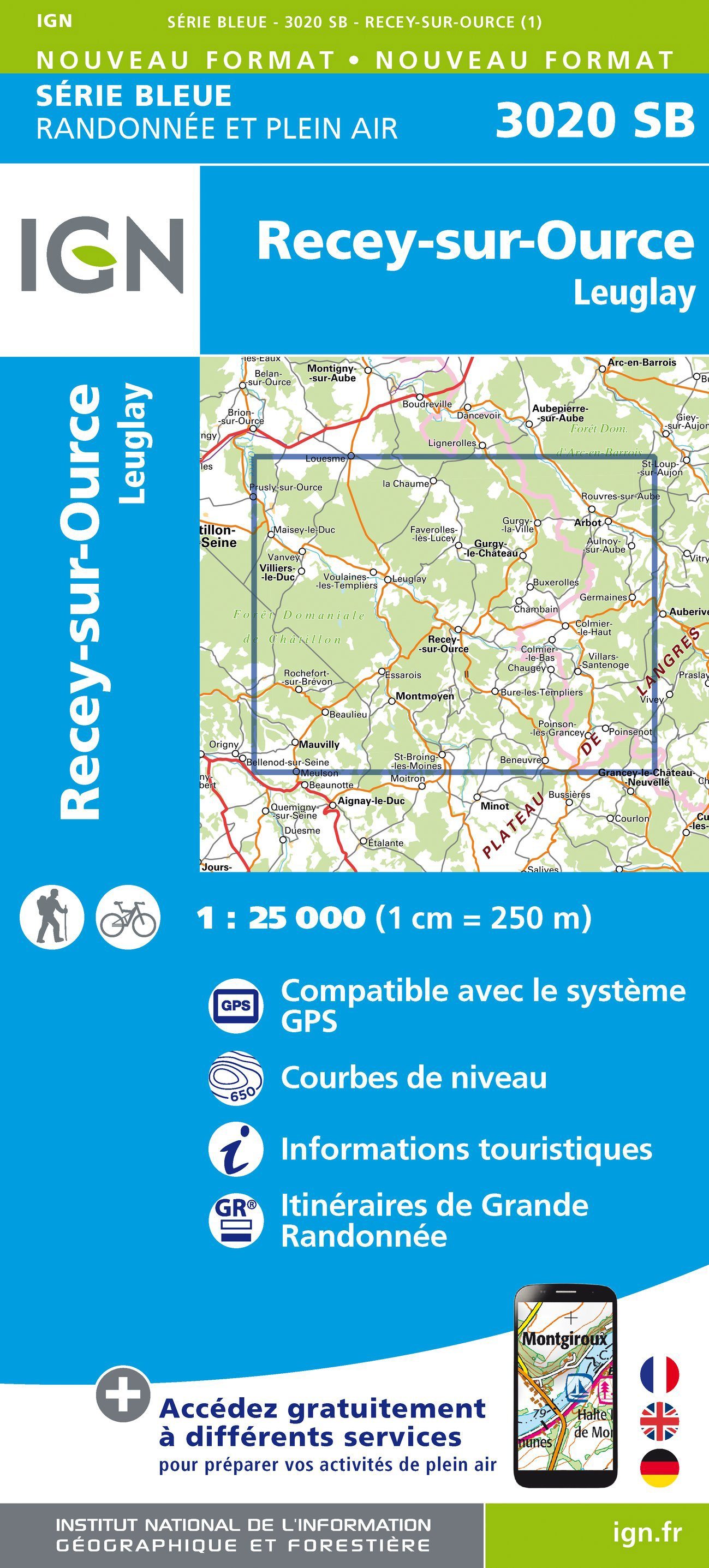 Carte de randonnée n° 3020 - Recey-sur-Ource, Leuglay | IGN - Série Bleue carte de randonnée IGN Default Title