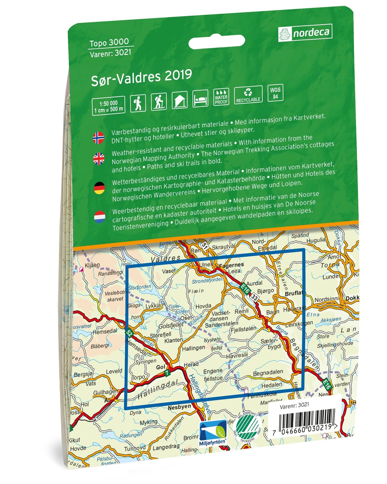 Carte de randonnée n° 3021 - Sor-Valdres (Norvège) | Nordeca - série 3000 carte de randonnée Nordeca