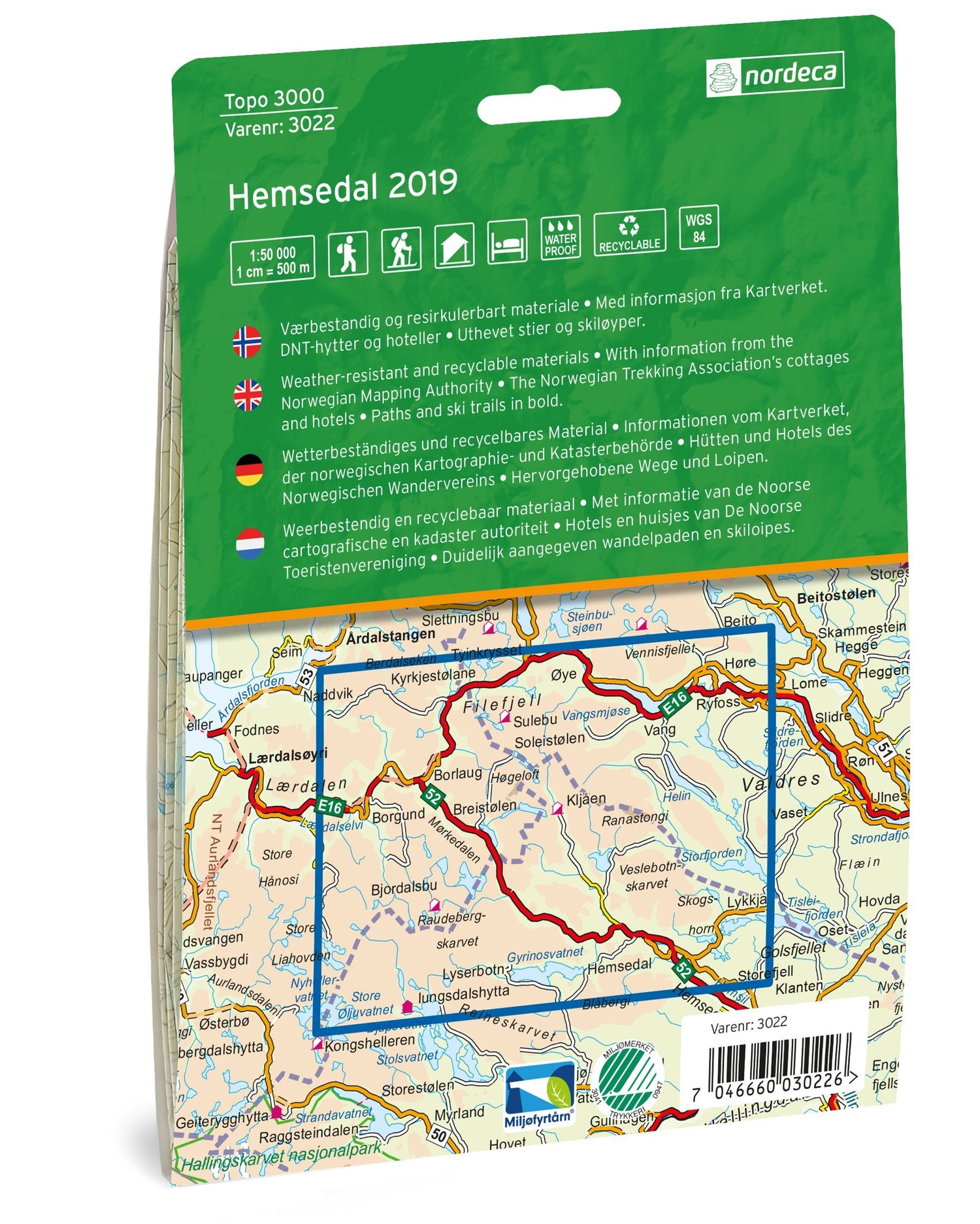 Carte de randonnée n° 3022 - Hemsedal (Norvège) | Nordeca - série 3000 carte de randonnée Nordeca