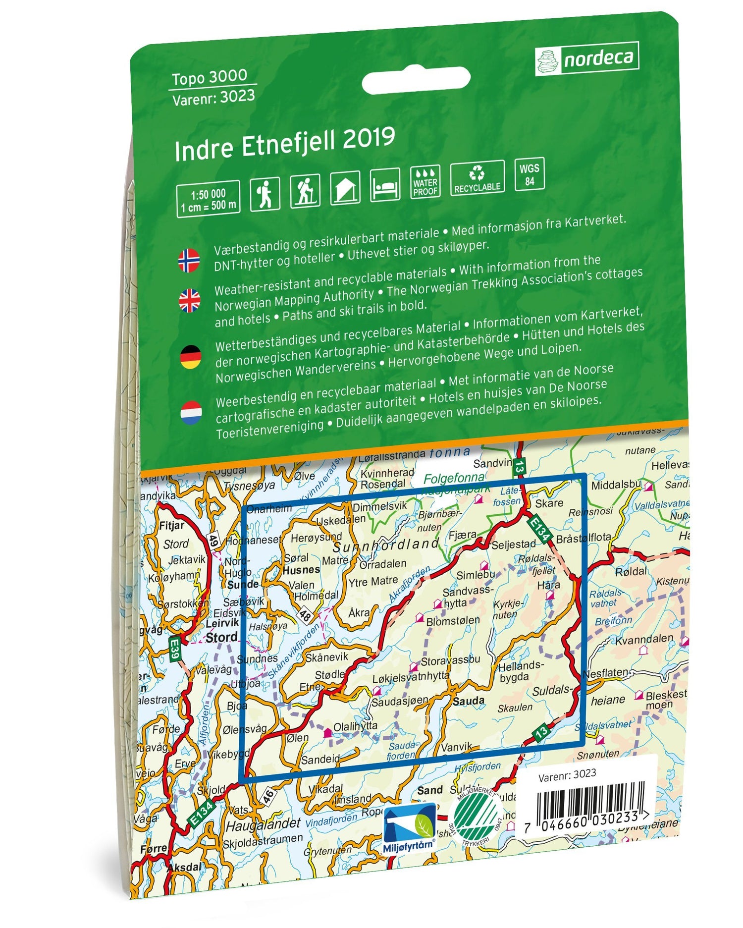 Carte de randonnée n° 3023 - Indre Etnefjell (Norvège) | Nordeca - série 3000 carte de randonnée Nordeca