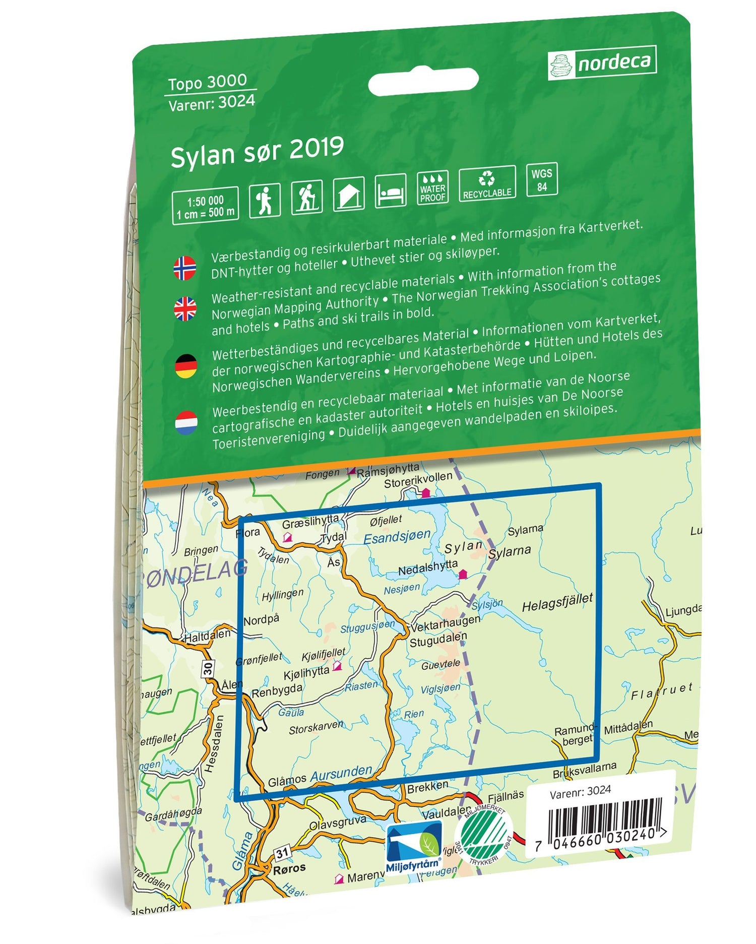 Carte de randonnée n° 3024 - Sylan Sor (Norvège) | Nordeca - série 3000 carte de randonnée Nordeca