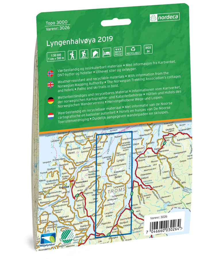 Carte de randonnée n° 3026 - Lyngenhalvoya (Norvège) | Nordeca - série 3000 carte pliée Nordeca 
