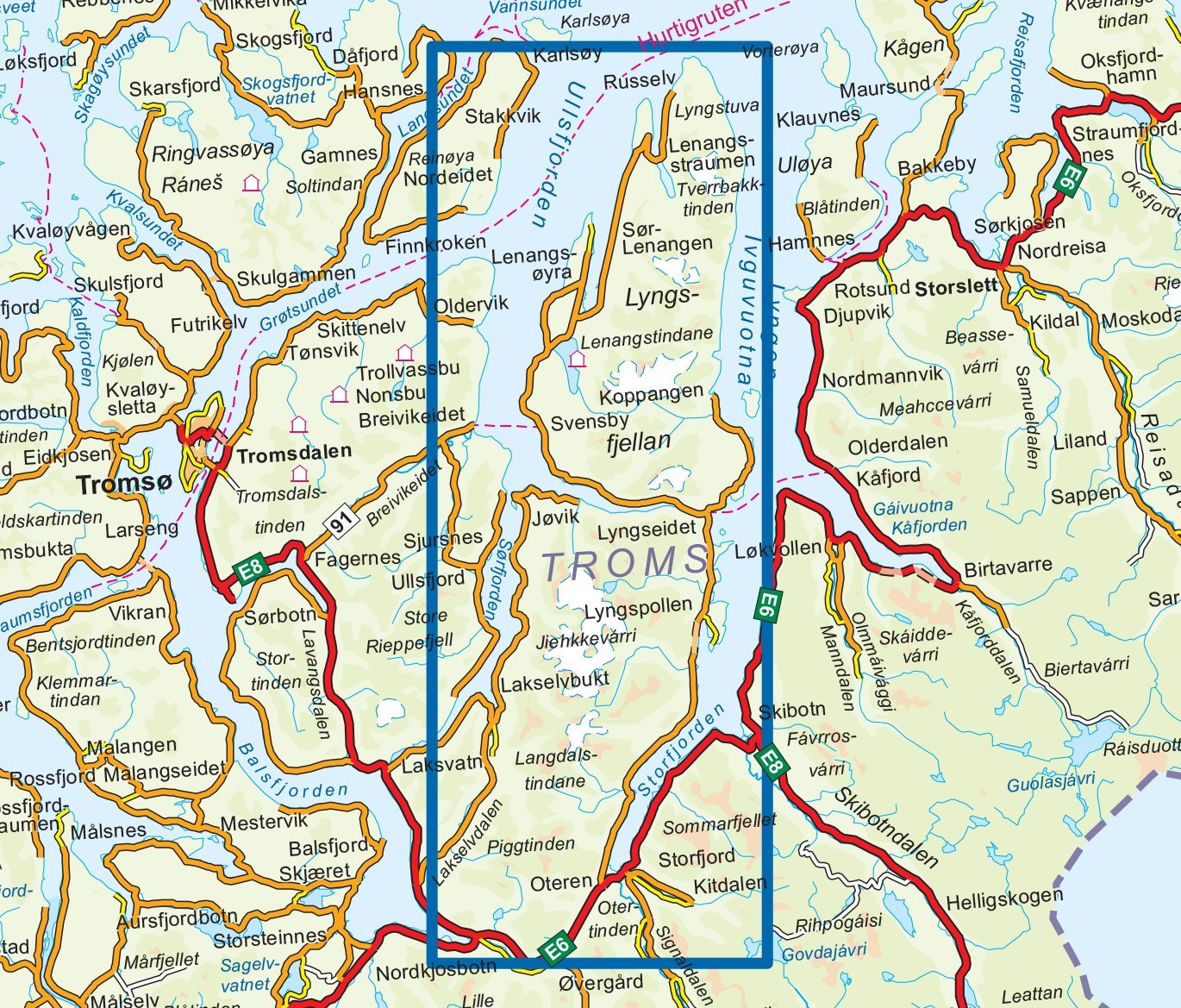 Carte de randonnée n° 3026 - Lyngenhalvoya (Norvège) | Nordeca - série 3000 carte de randonnée Nordeca
