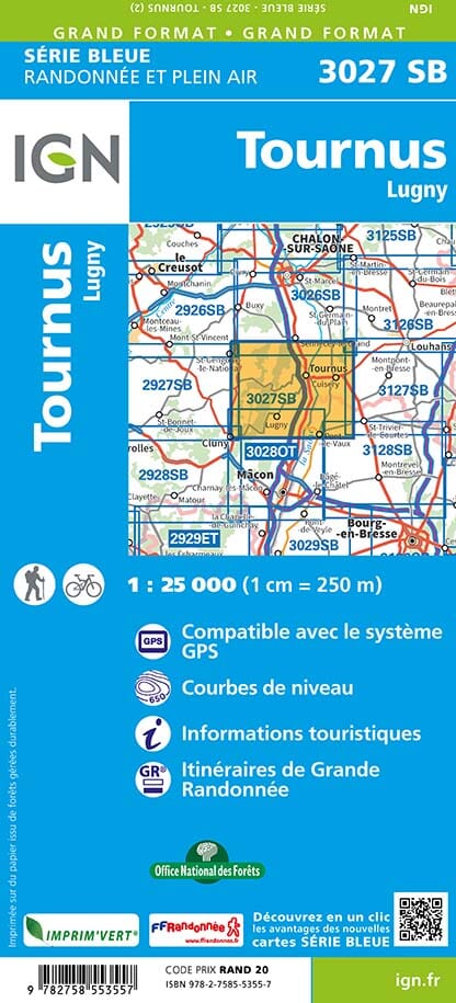Carte de randonnée n° 3027 - Tournus, Lugny | IGN - Série Bleue carte de randonnée IGN