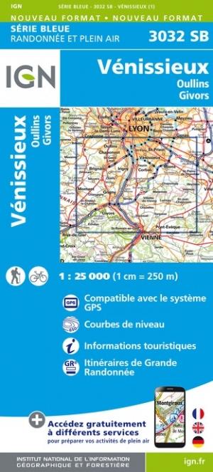 Carte de randonnée n° 3032 - Vénissieux, Oullins, Givors | IGN - Série Bleue carte de randonnée IGN