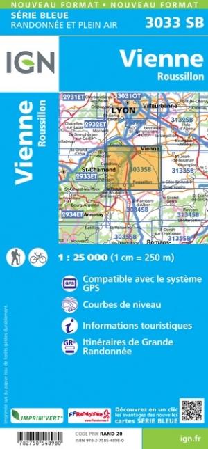 Carte de randonnée n° 3033 - Vienne, Roussillon | IGN - Série Bleue carte de randonnée IGN