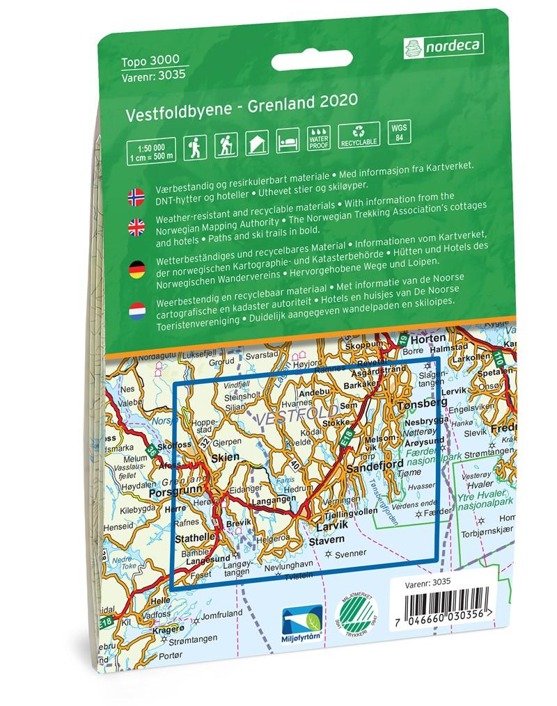 Carte de randonnée n° 3035 - Vestfoldbyene, Grenland (Norvège) | Nordeca - série 3000 carte de randonnée Nordeca