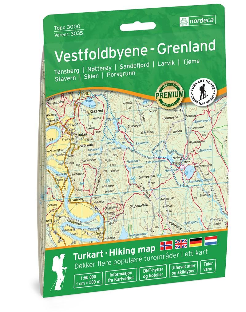 Carte de randonnée n° 3035 - Vestfoldbyene, Grenland (Norvège) | Nordeca - série 3000 carte de randonnée Nordeca