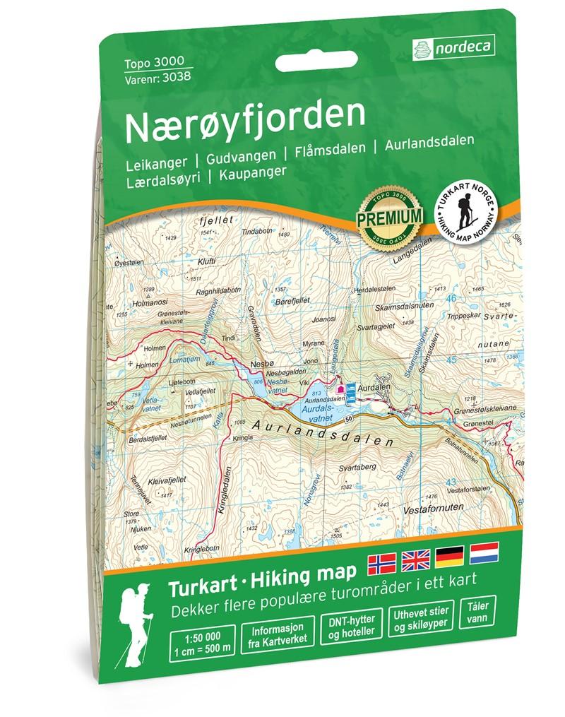 Carte de randonnée n° 3038 - Naeroyfjorden (Norvège) | Nordeca - série 3000 carte de randonnée Nordeca