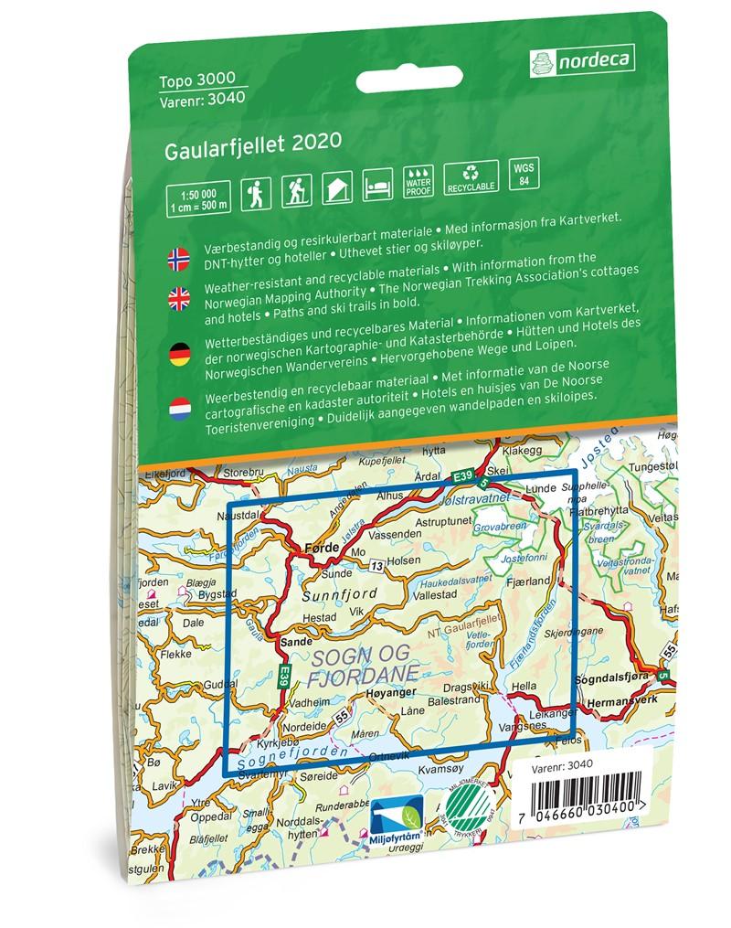 Carte de randonnée n° 3040 - Gaularfjellet (Norvège) | Nordeca - série 3000 carte de randonnée Nordeca