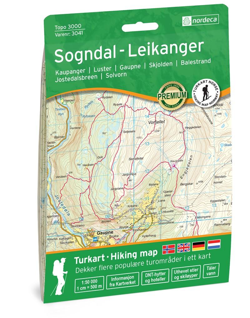 Carte de randonnée n° 3041 - Sogndal - Leikanger (Norvège) | Nordeca - série 3000 carte de randonnée Nordeca