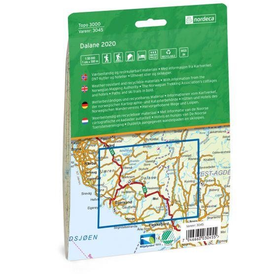 Carte de randonnée n° 3045 - Dalane (Norvège) | Nordeca - série 3000 carte de randonnée Nordeca