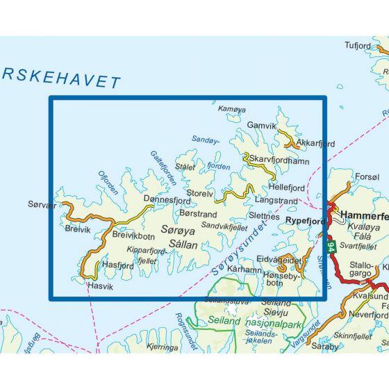 Carte de randonnée n° 3048 - Soroya (Norvège) | Nordeca - série 3000 carte de randonnée Nordeca