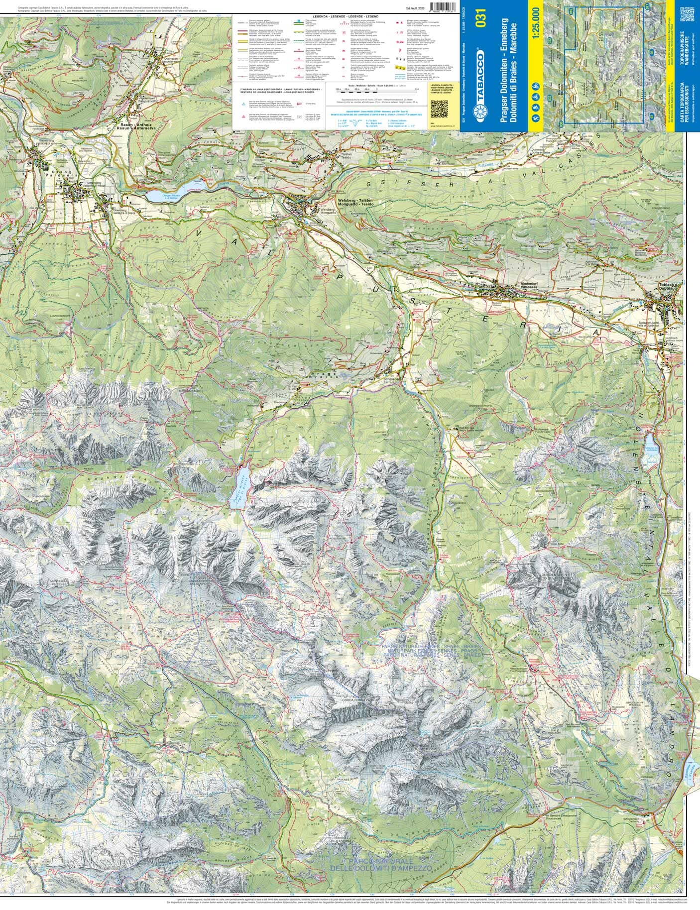 Carte de randonnée n° 31 - Dolomites de Braies, Marebbe | Tabacco carte de randonnée Tabacco