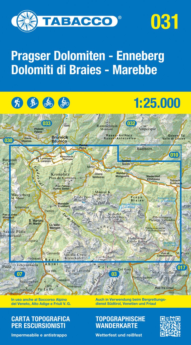 Carte de randonnée n° 31 - Dolomites de Braies, Marebbe | Tabacco carte pliée Tabacco 