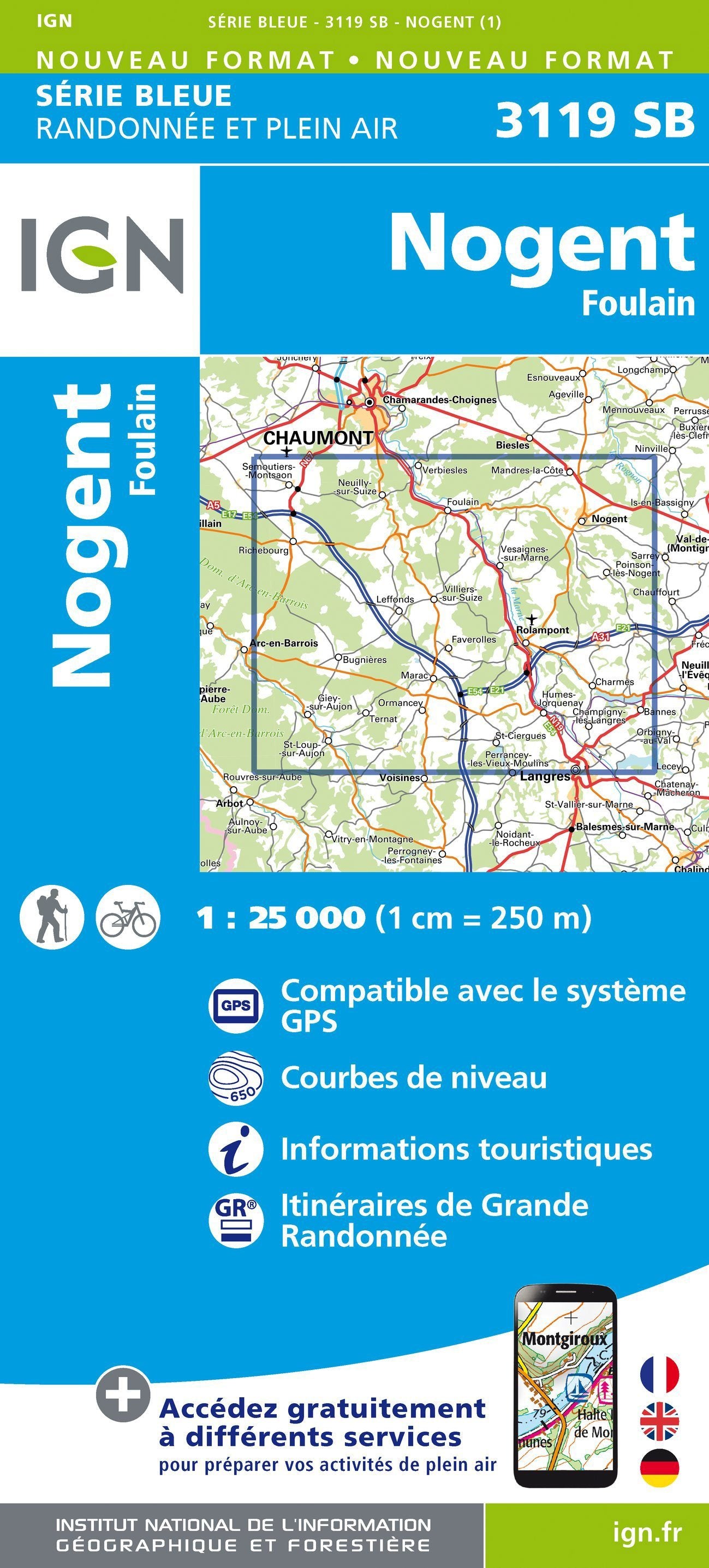 Carte de randonnée n° 3119 - Nogent, Foulain | IGN - Série Bleue carte de randonnée IGN Default Title
