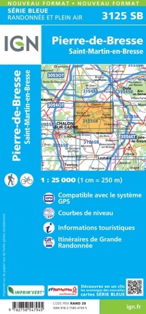 Carte de randonnée n° 3125 - Pierre-de-Bresse, Saint-Martin-en-Bresse | IGN - Série Bleue carte de randonnée IGN