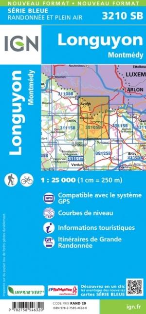 Carte de randonnée n° 3210 - Longuyon, Montmédy | IGN - Série Bleue carte pliée IGN 