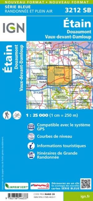 Carte de randonnée n° 3212 - Étain, Douaumont, Vaux-Devant-Damloup | IGN - Série Bleue carte pliée IGN 