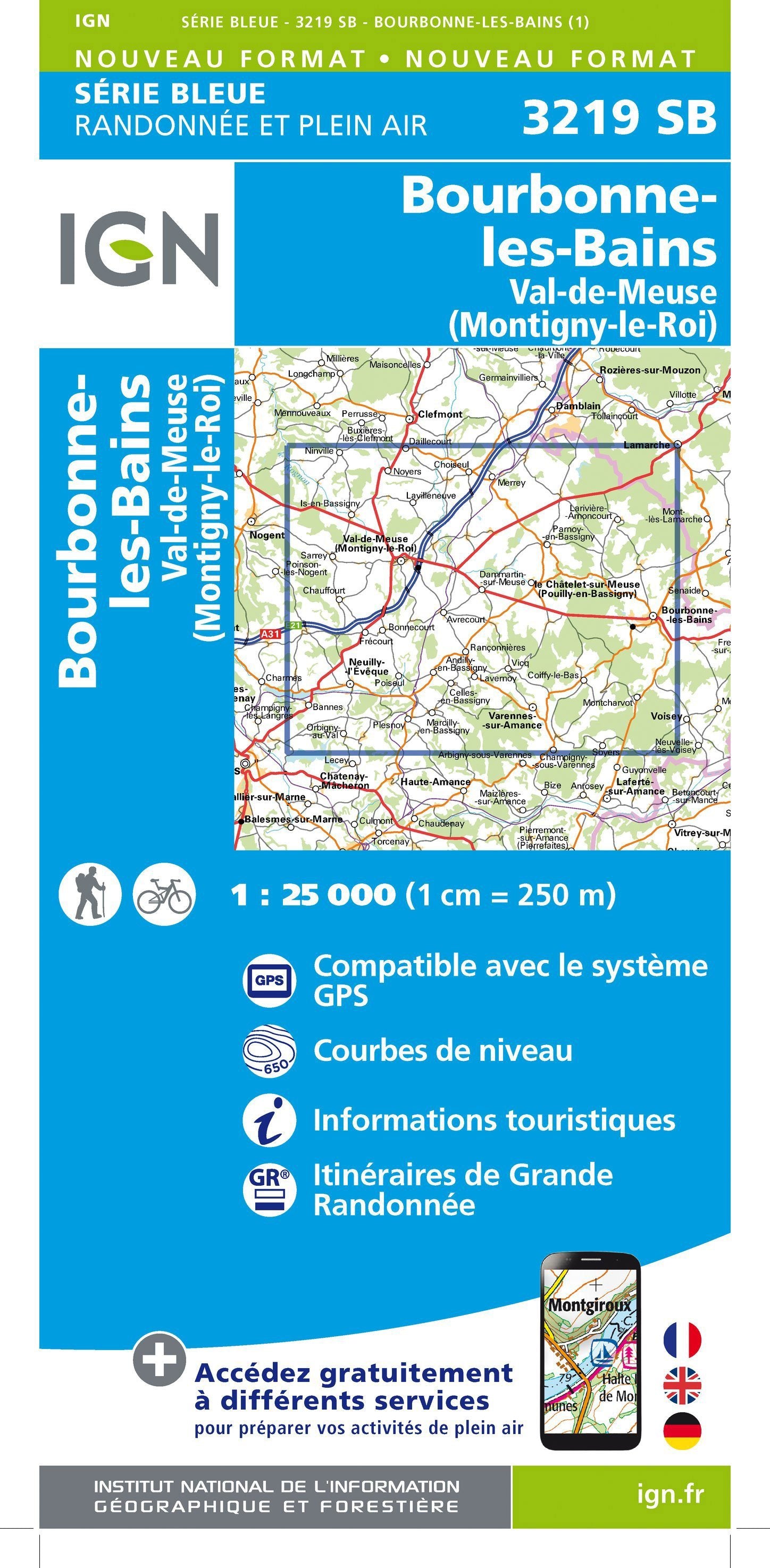 Carte de randonnée n° 3219 - Bourbonne-les-Bains, Val-de-Meuse | IGN - Série Bleue carte de randonnée IGN Default Title