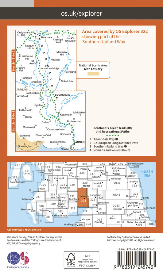 Carte de randonnée n° 322 - Annandale (Grande Bretagne) | Ordnance Survey - Explorer carte de randonnée Ordnance Survey Papier