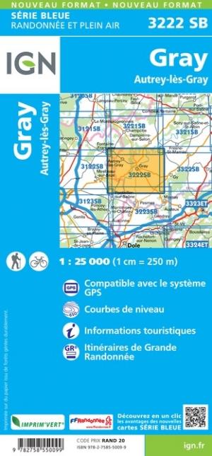 Carte de randonnée n° 3222 - Gray, Autrey-lès-Gray | IGN - Série Bleue carte pliée IGN 